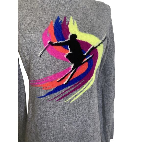 AQUA CASHMERE Ski Jumper Sweater Retro Skier Crew Neck Gray size XS - Picture 2 of 5